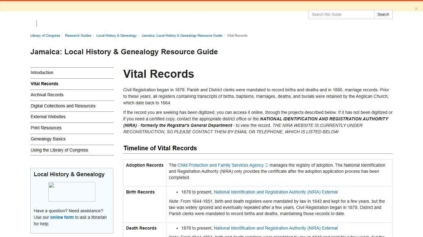 Vital Records - Jamaica: Local History & Genealogy Resource Guide - Research Guides at Library of Congress
