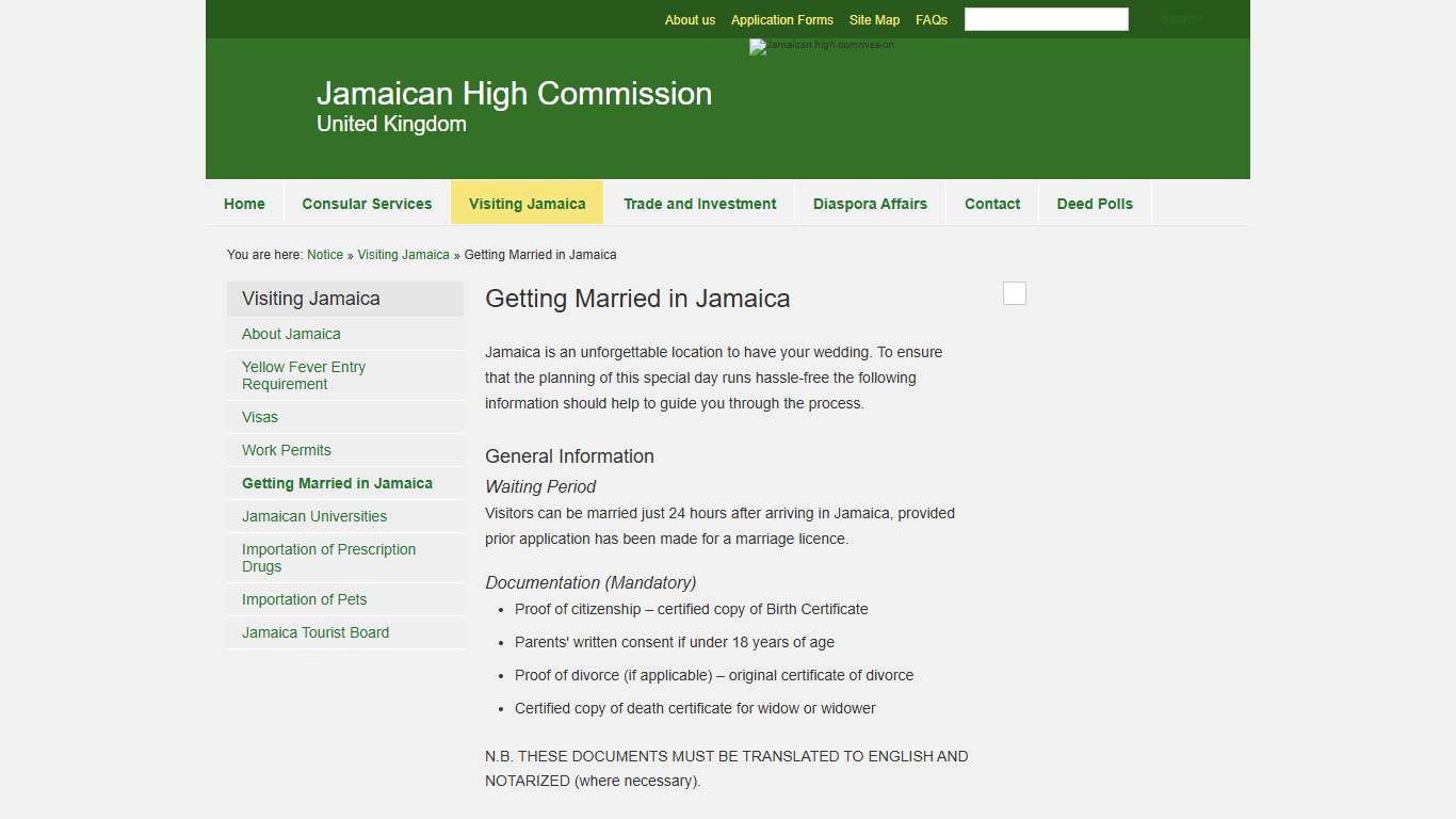 Getting Married in Jamaica :: Jamaican High Commission